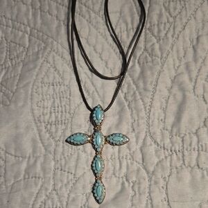 Authentic Native Made Turquoise Cross Pendant Necklace